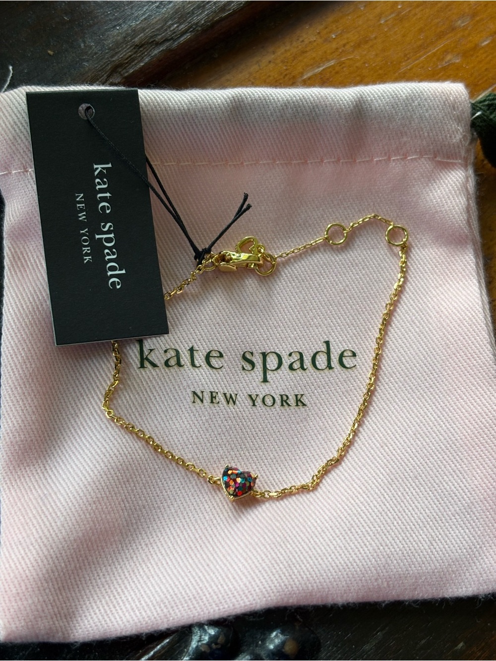 kate spade Gold Chain Bracelet with Multicolor Heart Bead